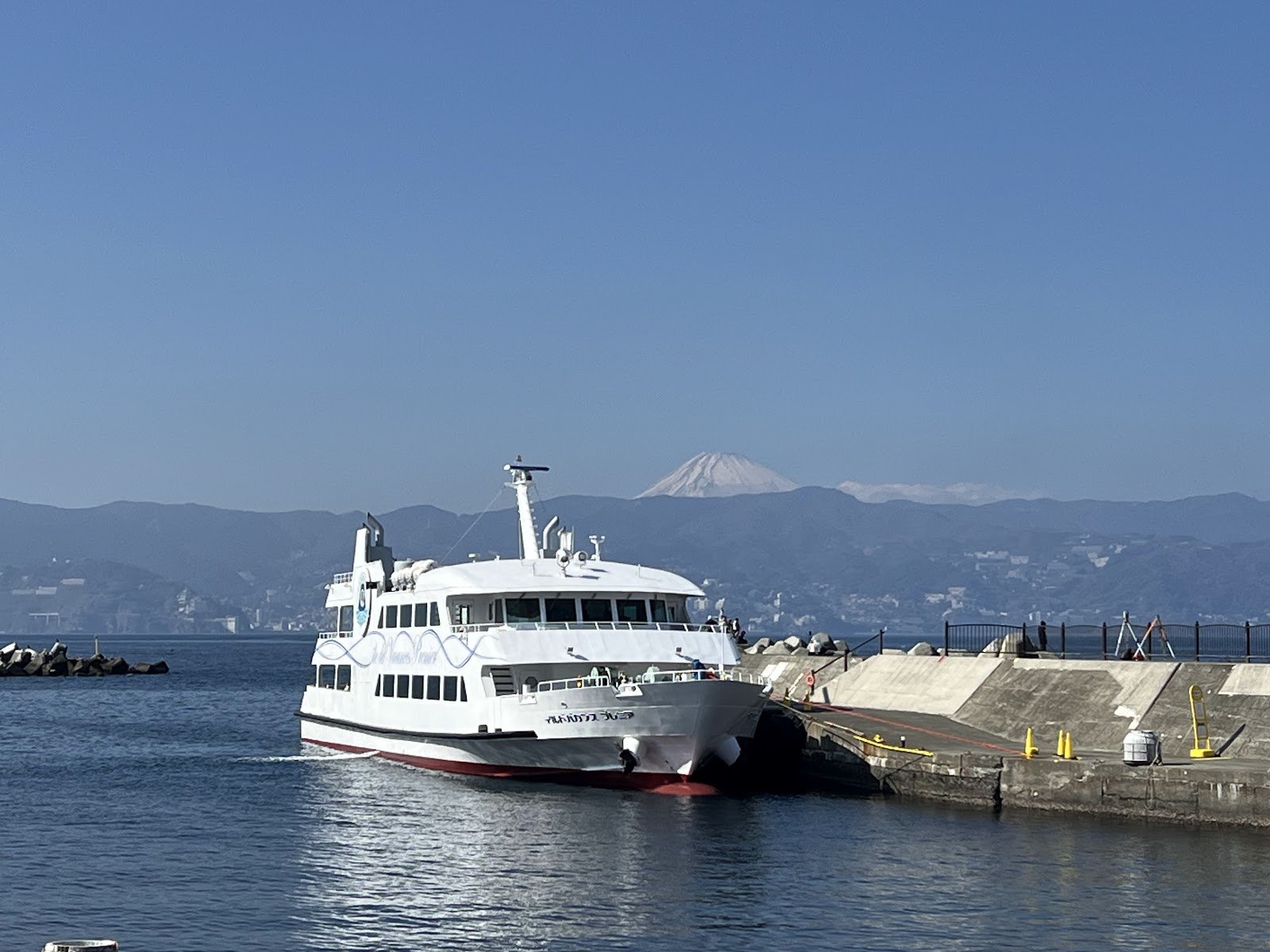 熱海側で船の写真を撮り忘れてしまったので、初島で撮った画像ですが…。